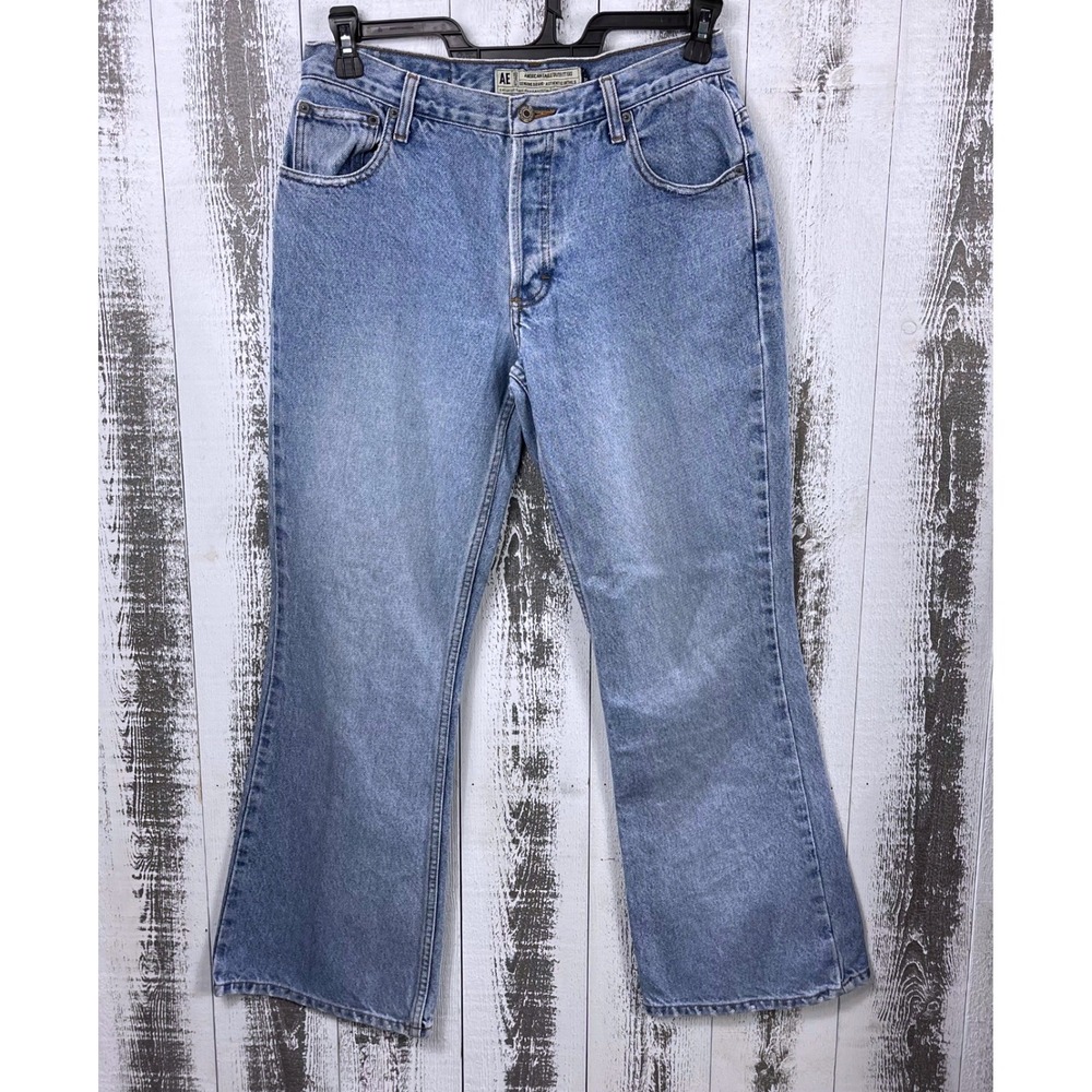 Vintage 90s American Eagle Jeans Womens 10 Light Wash Button Fly Flare Cotton